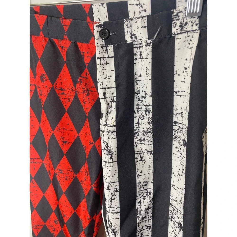 Spirit Halloween Kids Harlequin Striped Suit Set Red Black White Joker Large